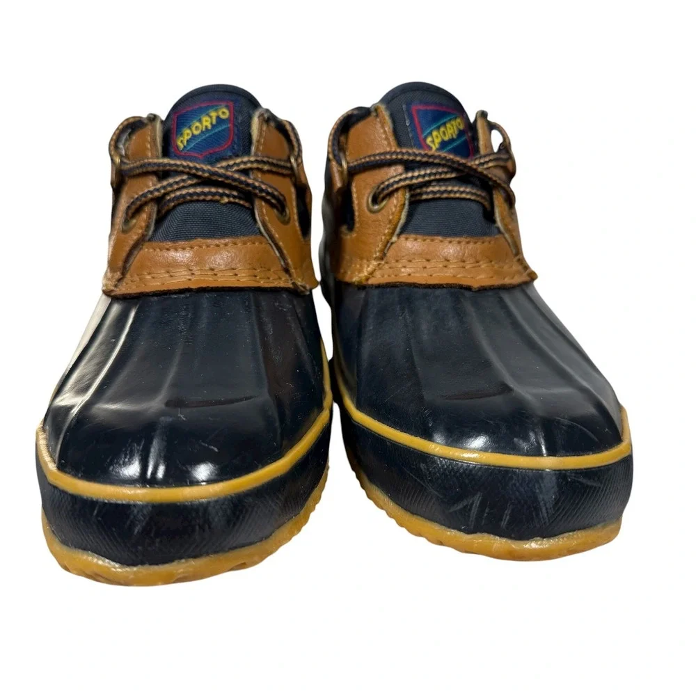 Vintage Sporto Thermolite Duck Shoes Men 8 Women 9.5 Brown Navy Blue Waterproof